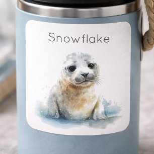 Bevallige Aquarel Zeeroog Puppies, op maat gemaakt Vierkante Sticker