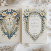 Bevallige Art Nouveau Daisy Bloemige Bruiloft Kaart