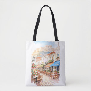 Bevallige Athene Griekenland Straat Watercolor Tote Bag