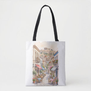 Bevallige Athene Griekenland Straat Watercolor Tote Bag