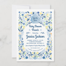 Bevallige baby shower brunch uitnodiging blauw