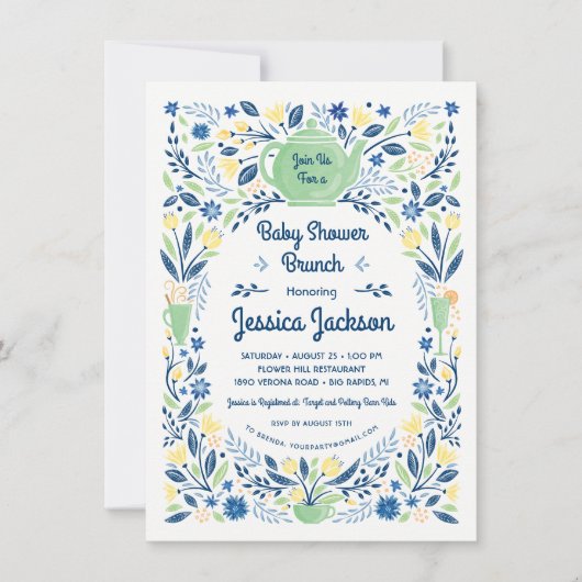 Bevallige baby shower brunch uitnodiging groen (Voorkant)