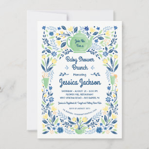 Bevallige baby shower brunch uitnodiging groen