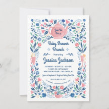 Bevallige baby shower brunch uitnodiging roze