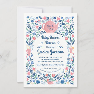 Bevallige baby shower brunch uitnodiging roze