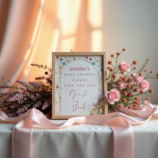 Bevallige Beige Wilde Bloem Konijn Gastboek Poster