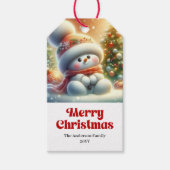 Bevallige bewerkbare Kerstmis Sneeuwman Kinderen C Cadeaulabel (Voorkant)