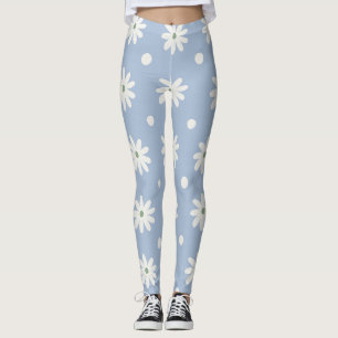 Bevallige Blauwe Madelief en Stippen Leggings
