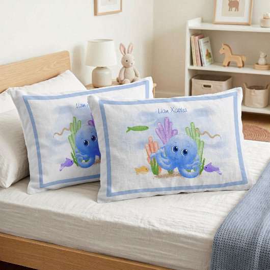 Bevallige Blauwe Octopus Standaard Kussensloop Set
