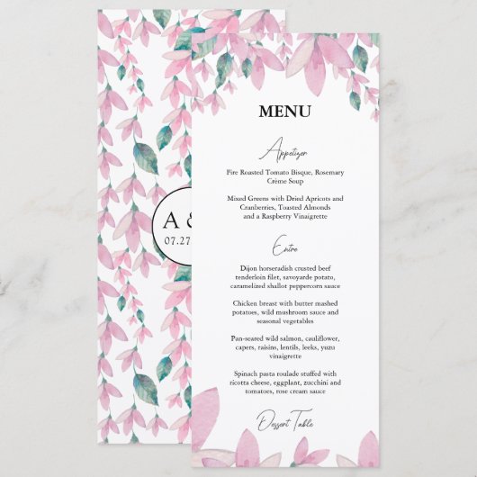 Bevallige bloemige roze Wisteria Menu (Voorkant / Achterkant)