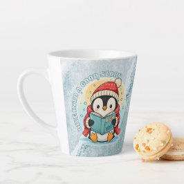 Bevallige Boekminnende Pinguïn Gezellige Latte Kof Mok
