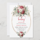 Bevallige Boho Robijnrood Blush Goud Groene Baby Kaart (Voorkant)
