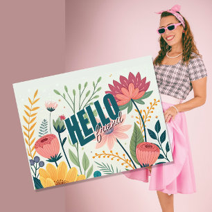 Bevallige botanische bloem typografie Hallo vriend Feestdagenkaart