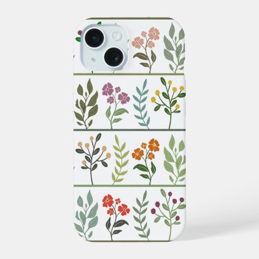 Bevallige botanische streep bloemistuin kunst iPhone 15 case (Achterkant)