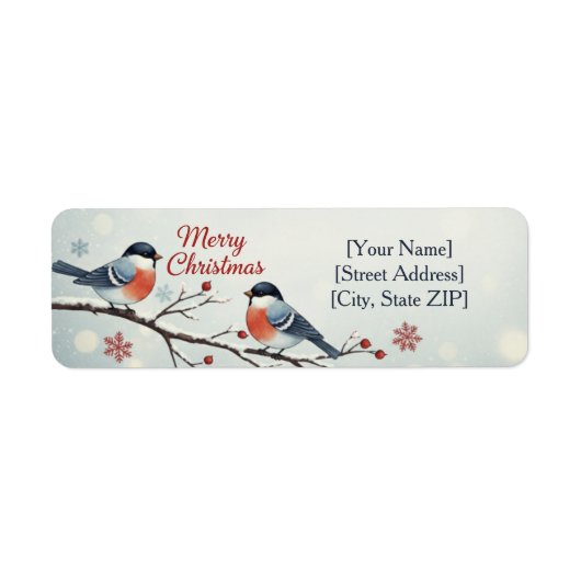 Bevallige Bullfinch Vogels Winter Etiket (Voorkant)