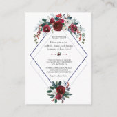 Bevallige Burgundy Bloem Navy Bruiloft Details Informatiekaartje (Voorkant)