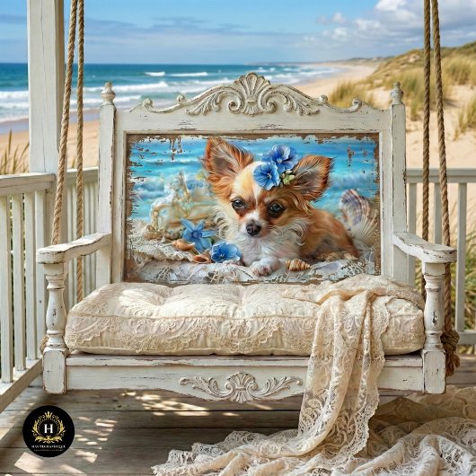 Bevallige Chihuahua Strand Schelpen Decoupage Tissuepapier