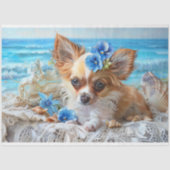 Bevallige Chihuahua Strand Schelpen Decoupage Tissuepapier (Voorkant)