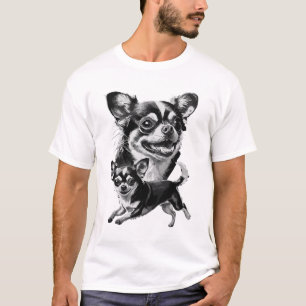Bevallige Chihuahua-tweeling Zwart en Wit Huisdier T-shirt