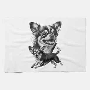 Bevallige Chihuahua-tweeling Zwart en Wit Huisdier Theedoek
