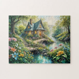 Bevallige cottage aan een rustige stroom legpuzzel