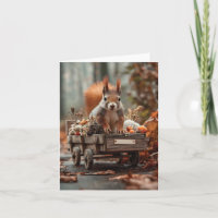 Bevallige eekhoorn met miniatuur houten wagentje