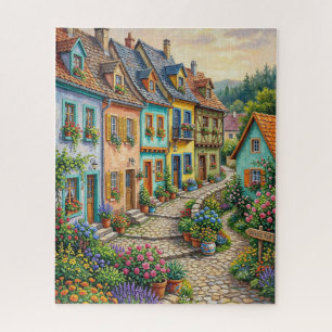 Bevallige Europese Oude Stad Kasseienstraat Legpuzzel