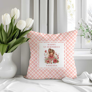 Bevallige fee-meisje blozend bloemen verjaardag ku kussen