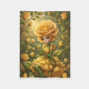 Bevallige Gele Fee Tussen Lente Bloemen Fleece Deken