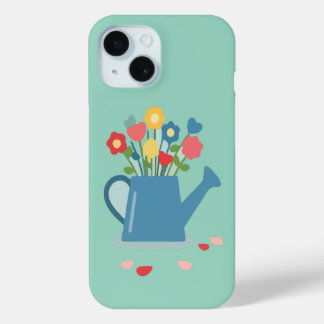 Bevallige gietkan met heldere lentebloemen iPhone 15 case