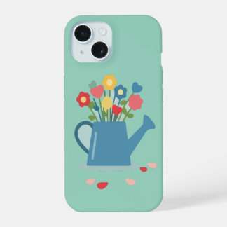 Bevallige gietkan met heldere lentebloemen iPhone 15 case