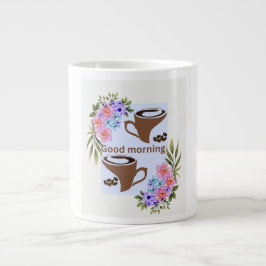 Bevallige "Goedemorgen" koffiegroet met flora Grote Koffiekop