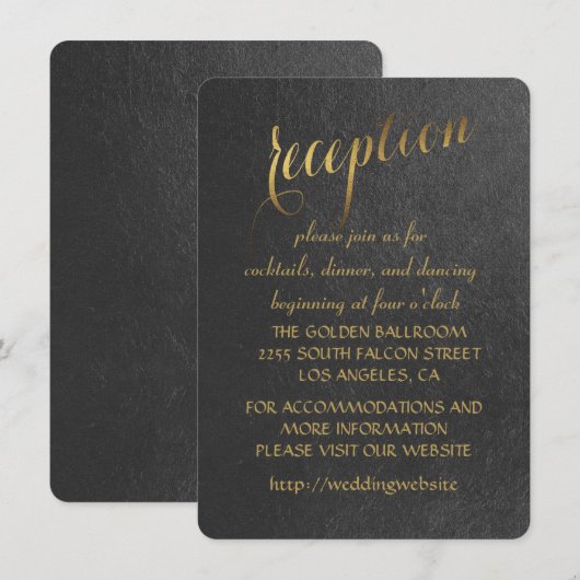 Bevallige Goud Folie Zwarte Trouwreceptie Kaart (Voorkant / Achterkant)