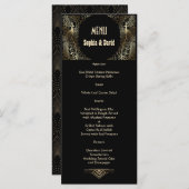 Bevallige Gouden Art Deco Pauwen Huwelijksmenu Menu (Voorkant / Achterkant)