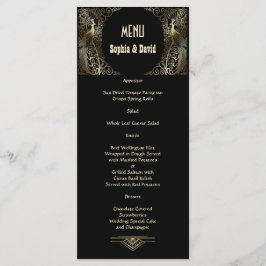 Bevallige Gouden Art Deco Pauwen Huwelijksmenu Menu