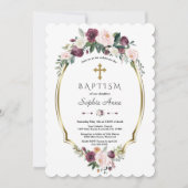 Bevallige gouden bordeauxroze blozende bloemendoop kaart (Voorkant)