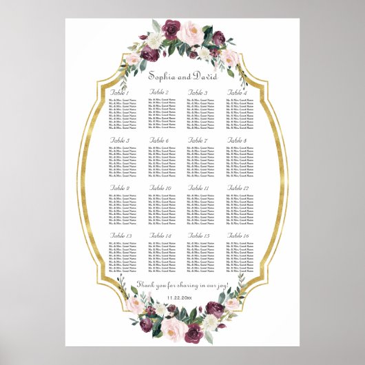 Bevallige Gouden Burgundy Blush Bloemstuk Stoelenp Poster (Voorkant)