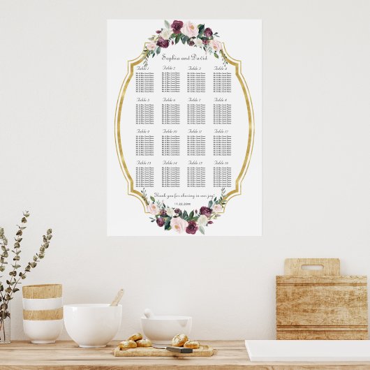 Bevallige Gouden Burgundy Blush Bloemstuk Stoelenp Poster (Keuken)