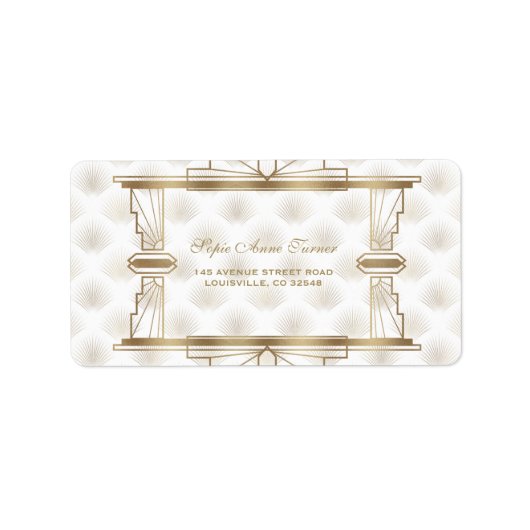 Bevallige Gouden Great Gatsby Art Deco 1920 Trouwe Etiket (Voorkant)