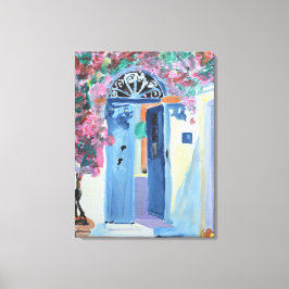 Bevallige Griekse Deuropening & Roze Bougainvillea Canvas Afdruk