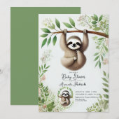 Bevallige Hanging Sloth Baby Shower Uitnodiging (Voorkant / Achterkant)