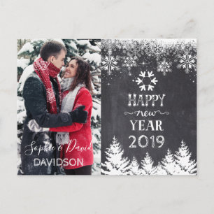 Bevallige HAPPY NEW YEAR Script Krijtbord Foto Uitnodiging Briefkaart