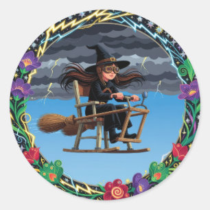 Bevallige Heks Piloot Ronde Sticker