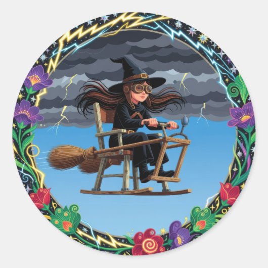 Bevallige Heks Piloot Ronde Sticker (Voorkant)