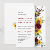 Bevallige herfst bordeauxrode zonnebloemen bruilof kaart (Voorkant / Achterkant)