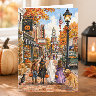 Bevallige herfst Hoofdstraat Gelukkig Halloween Kaart