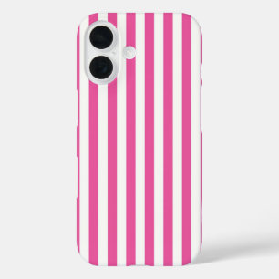 Bevallige hete roze en witte verticale strepen iPhone 16 hoesje
