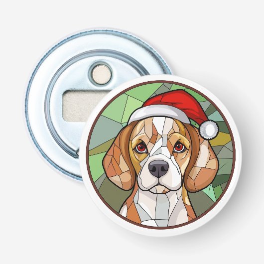 Bevallige Hondse Kerstvreugde: Kerstmis met Beagle Button Flesopener (Voorkant)