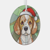 Bevallige Hondse Kerstvreugde: Kerstmis met Beagle Glas Ornament (Voorkant Rechts)
