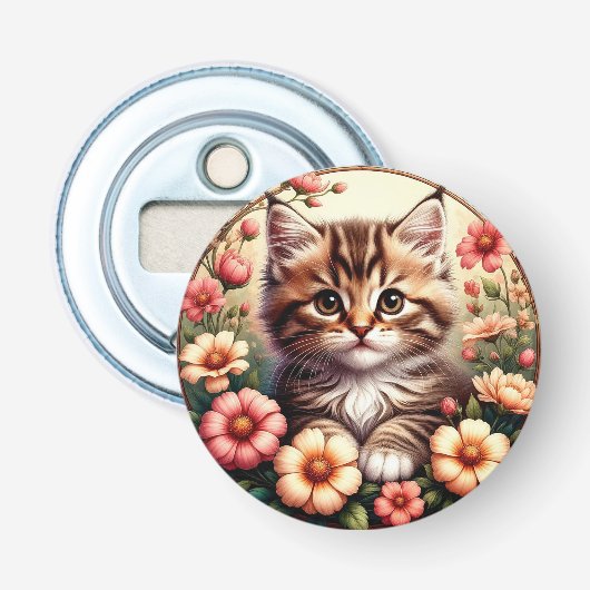 Bevallige Kat Button Flesopener (Voorkant)